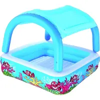 Bestway With Awning Square Inflatable Play Pool 147x147x122 Cm Bleu 265L