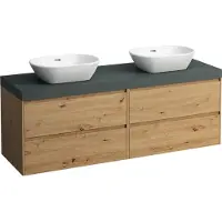 Laufen LANI Plan de lavabo gris trafic incl. meuble sous-lavabo, 1 découpe à gauche et à droite, 1570x495x580mm, H4055941122671