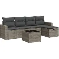 vidaXL Ensemble de salon de jardin 6 pièces avec coussins Gris Poly rotin