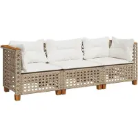 vidaXL Canapé de jardin 3 places avec coussins Beige Poly Rattan