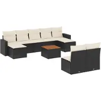 vidaXL Ensemble de 10 canapés de jardin avec coussins noir poly rotin