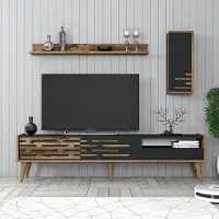 Skye Decor , meuble TV moderne en aggloméré 100 % mélaminé, noyer et anthracite, 180 x 35 x 45 cm | Avec étagère murale et espace de rangement, design scandinave