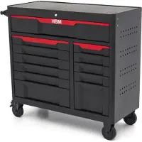 HBM Chariot à outils 12 tiroirs, 106 cm, noir