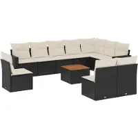 vidaXL Ensemble de salon de jardin 11 pièces avec coussins noir poly rotin