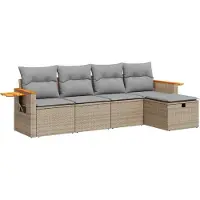 vidaXL Ensemble de salon de jardin 5 pièces avec coussins Beige Poly Rattan