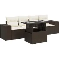 vidaXL Ensemble de salon de jardin 5 pièces avec coussins Marron Poly Rattan
