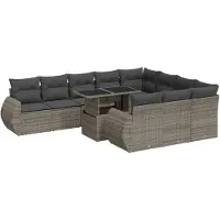 vidaXL Ensemble de salon de jardin 11 pièces avec coussins Gris Poly rotin