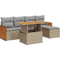 vidaXL Ensemble de salon de jardin 6 pièces avec coussins Beige Poly rotin Acacia