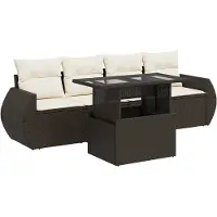vidaXL Ensemble de salon de jardin 5 pièces avec coussins Marron Poly Rattan