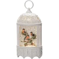 Konstsmide Lanterne d'eau à LED, "Rouge-gorge dans l'arbre", blanc, rempli d'eau, 5h de minuterie, 1 diode blanche chaude, fonctionne sur piles & USB, intérieur - 4283-200