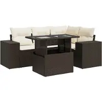 vidaXL Ensemble de salon de jardin 5 pièces avec coussins Marron Poly Rattan