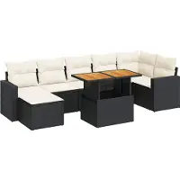 vidaXL Ensemble de jardin canapé 8 pièces avec coussins noir poly rotin
