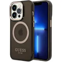 GUESS Étui translucide compatible MagSafe pour Apple iPhone 14 Pro - noir (Apple iPhone 14 Pro), Coque pour téléphone portable, Transparent, Noir