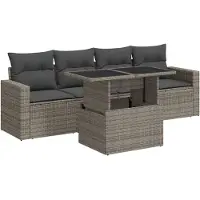 vidaXL Ensemble de salon de jardin 5 pièces avec coussins Gris Poly rotin