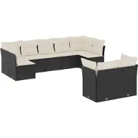 vidaXL Ensemble de salon de jardin 9 pièces avec coussins noir poly rotin