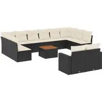 vidaXL Ensemble de 13 canapés de jardin avec coussins noir poly rotin