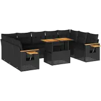 vidaXL Ensemble de 10 canapés de jardin avec coussins noir poly rotin