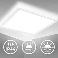 Briloner Plafonnier LED ultraplat salle de bain IP44 18W 2400lm 29x29cm, blanc, lumière indirecte rétroéclairée, couleur blanc neutre 4000K