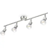 B.K.Licht Plafonnier 4 spots pivotants & orientables, inclus 4 ampoules LED 5W GU10, barre spots plafond salon salle à manger cuisine couloir, lumière blanche neutre