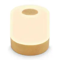 B.K.Licht Lampe de table LED rechargeable 70x70mm ronde 2W 150lm 2700K lumière blanche chaude dimmable 3 niveaux IP44 tactile bois lampe notérieur extérieur