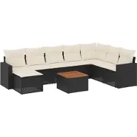 vidaXL Ensemble de salon de jardin 9 pièces avec coussins noir poly rotin