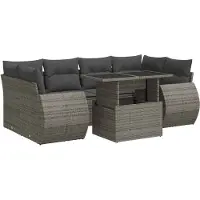 vidaXL Ensemble de salon de jardin 7 pièces avec coussins Gris Poly rotin