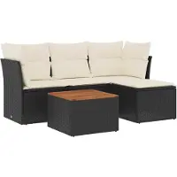 vidaXL Ensemble de salon de jardin 5 pièces avec coussins noir poly rotin