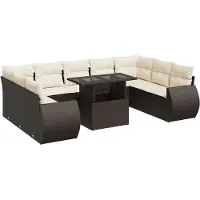 vidaXL Ensemble de salon de jardin 10 pièces avec coussins Marron Poly Rattan