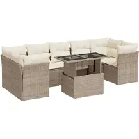 vidaXL Ensemble de jardin canapé 8 pièces avec coussins Beige Poly Rattan