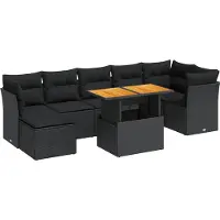 vidaXL Ensemble de jardin canapé 8 pièces avec coussins noir poly rotin