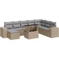 vidaXL Ensemble de salon de jardin 9 pièces avec coussins beige Poly rotin