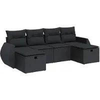 vidaXL Ensemble de salon de jardin 6 pièces avec coussins noir poly rotin