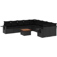 vidaXL Ensemble de salon de jardin 11 pièces avec coussins noir poly rotin