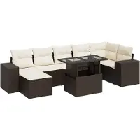 vidaXL Ensemble de jardin canapé 8 pièces avec coussins Marron Poly rotin