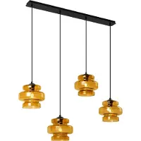 QAZQA Suspension rétro noire avec verre orange 4 lumières - Denise