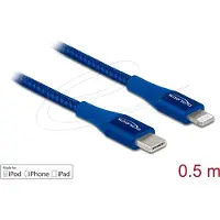 DeLOCK Câble USB 50 cm pour transfert de données/alimentation pour iPad, iPod - Deuxième port : 1 x Apple Lightning mâle - 480 Mbit/s - MFI - 28/22 AWG - bleu