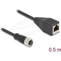 DeLOCK - Câble réseau - M12 (4 broches) (W) vers RJ-45 (W) - 50cm - 5 mm - S/FTP - CAT 5e - IP67 - Noir (60066)