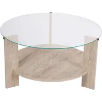 Skye Decor , Clara - Travertine, transparent, table basse, travertin, plateau 100 % mélamine, 75 x 75 x 40 cm