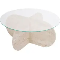 Skye Decor , Aeris - Travertine, transparent, tables basses, travertin, verre, 75 x 75 x 35 cm