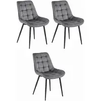 Leobert Chaise - - Bera - Velours Gris Foncé/Pieds Noirs - 54 X 60 X 88 Cm - Lot De 3