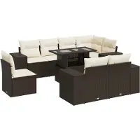 vidaXL Ensemble de salon de jardin 9 pièces avec coussins Marron Poly Rattan