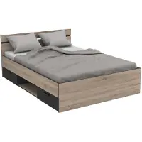 CBA Lit avec rangement GASPARD - 140x190cm - Chêne & Anthracite