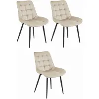 Leobert Chaise - - Bera - Velours Beige/Pieds Noirs - 54 X 60 X 88 Cm - Lot De 3