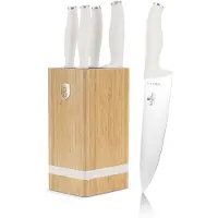 Berlinger Haus 6-Piece Knife Set with Bamboo Holder - Acier inoxydable, manche ergonomique, Chef Knife 20 cm, Santoku 17.5 cm, Elegant Matt Cream Design