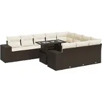 vidaXL Ensemble de salon de jardin 11 pièces avec coussins Marron Poly rotin