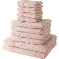 TODAY Lot de 10 serviettes de bain comprenant 4 serviettes 30x50 + 4 serveites 50x90 + 2 Draps de bain 70x130 cm 100% Coton - Rose