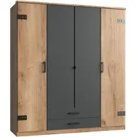 CALICOSY Cork Armoire 4 portes chêne à planches / graphite