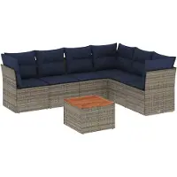 vidaXL Ensemble de salon de jardin 7 pièces avec coussins Gris Poly rotin
