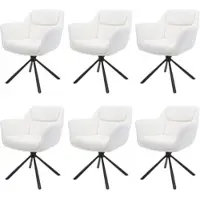 Mendler Lot de 6 chaises de salle à manger HWC-K33, chaise de cuisine, pivotante Auto-Position, tissu/textile bouclé-blanc