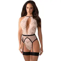 Obsessive Lilines - Body porte-jarretelles (rose) - L/XL
